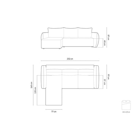 Kaelle 4-Sitzer Ecksofa mit Schlaffunktion und Bettkasten, Linke Seite, aus Samt oder Chenille, 252x165 cm von Micadoni – Bild 3