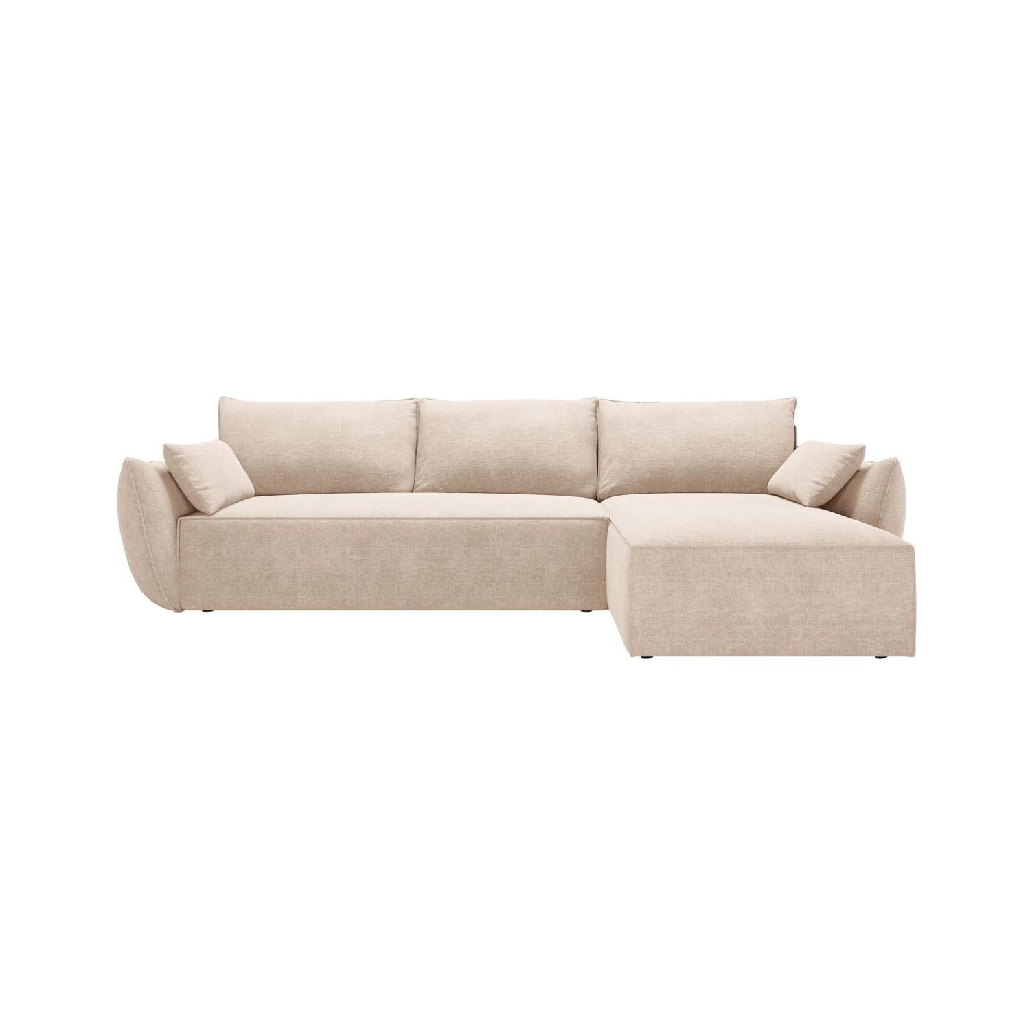 Kaelle 4-Sitzer Ecksofa mit Schlaffunktion und Bettkasten, Rechte Seite, aus Chenille in Beige (Over The Horizon 08), 252x165 cm von Micadoni – Bild 1