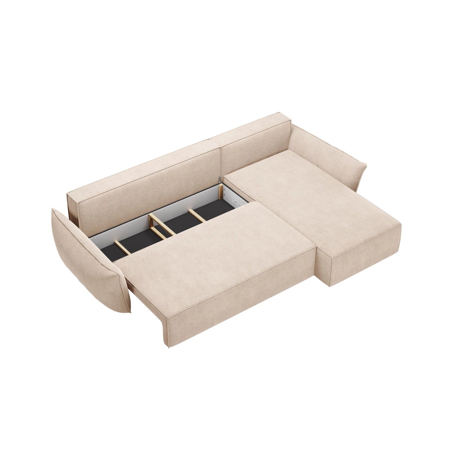 Kaelle 4-Sitzer Ecksofa mit Schlaffunktion und Bettkasten, Rechte Seite, aus Chenille in Beige (Over The Horizon 08), 252x165 cm von Micadoni – Bild 5