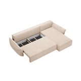 Kaelle 4-Sitzer Ecksofa mit Schlaffunktion und Bettkasten, Rechte Seite, aus Chenille in Beige (Over The Horizon 08), 252x165 cm von Micadoni – Bild 5