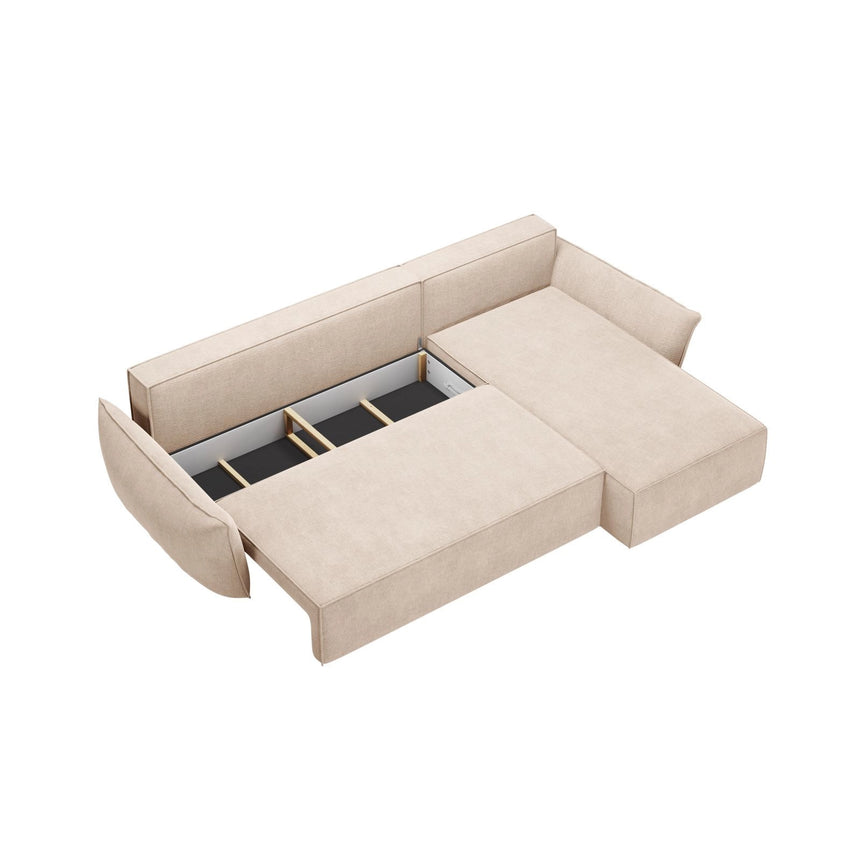 Kaelle 4-Sitzer Ecksofa mit Schlaffunktion und Bettkasten, Rechte Seite, aus Chenille in Beige (Over The Horizon 08), 252x165 cm von Micadoni – Bild 5
