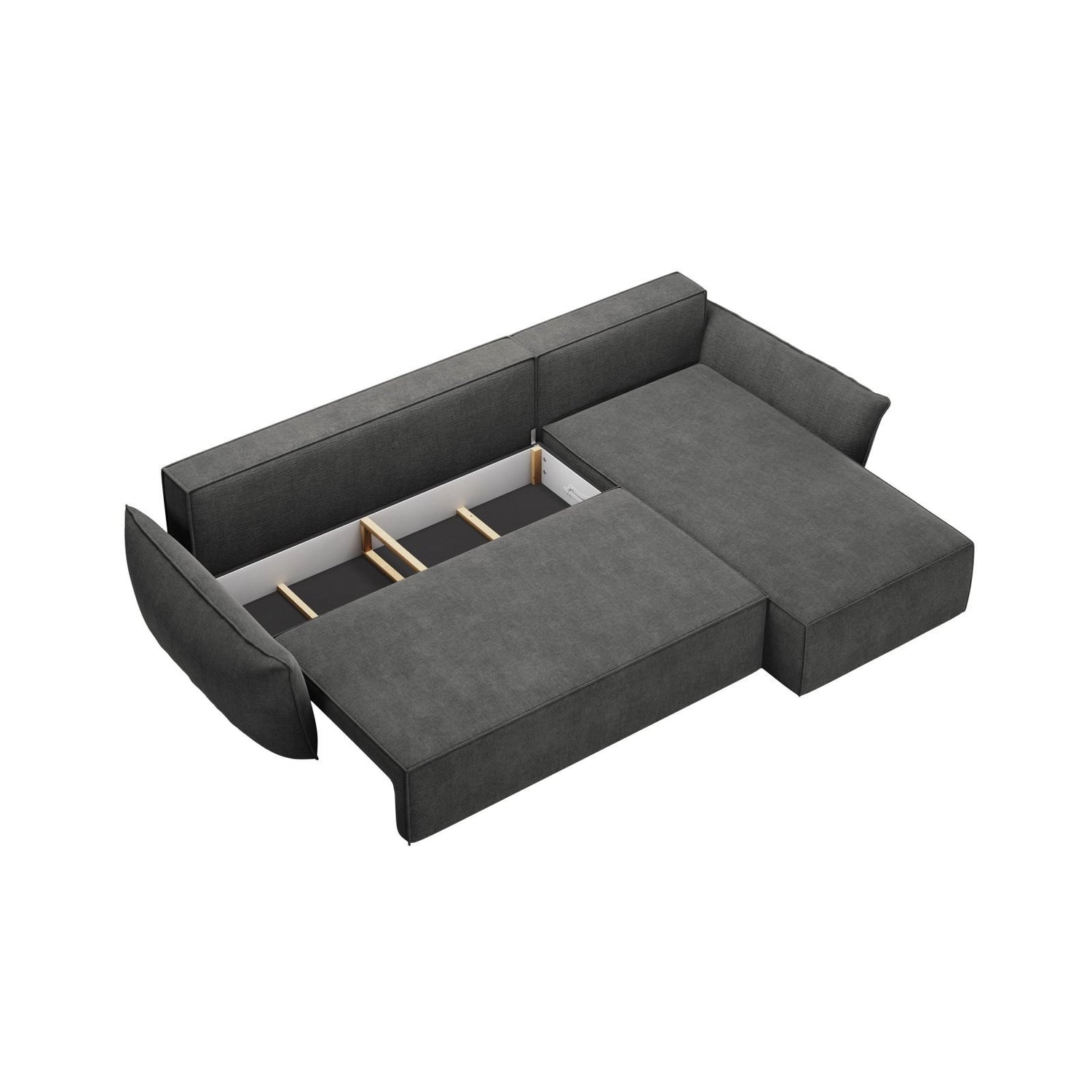 Kaelle 4-Sitzer Ecksofa mit Schlaffunktion und Bettkasten, Rechte Seite, aus Chenille in Dunkelgrau (Over The Horizon 97), 252x165 cm von Micadoni – Bild 5