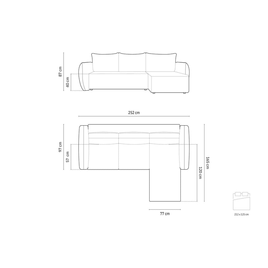 Kaelle 4-Sitzer Ecksofa mit Schlaffunktion und Bettkasten, Rechte Seite, aus Chenille in Flaschengrün (Over The Horizon 39), 252x165 cm von Micadoni – Bild 3