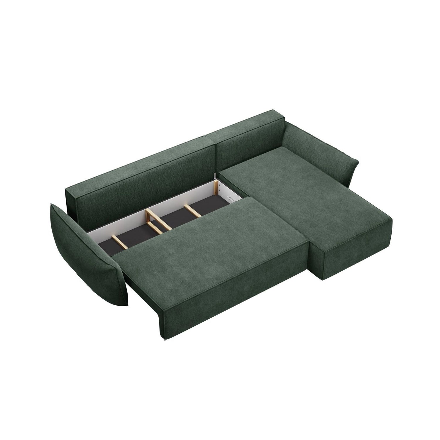 Kaelle 4-Sitzer Ecksofa mit Schlaffunktion und Bettkasten, Rechte Seite, aus Chenille in Flaschengrün (Over The Horizon 39), 252x165 cm von Micadoni – Bild 5