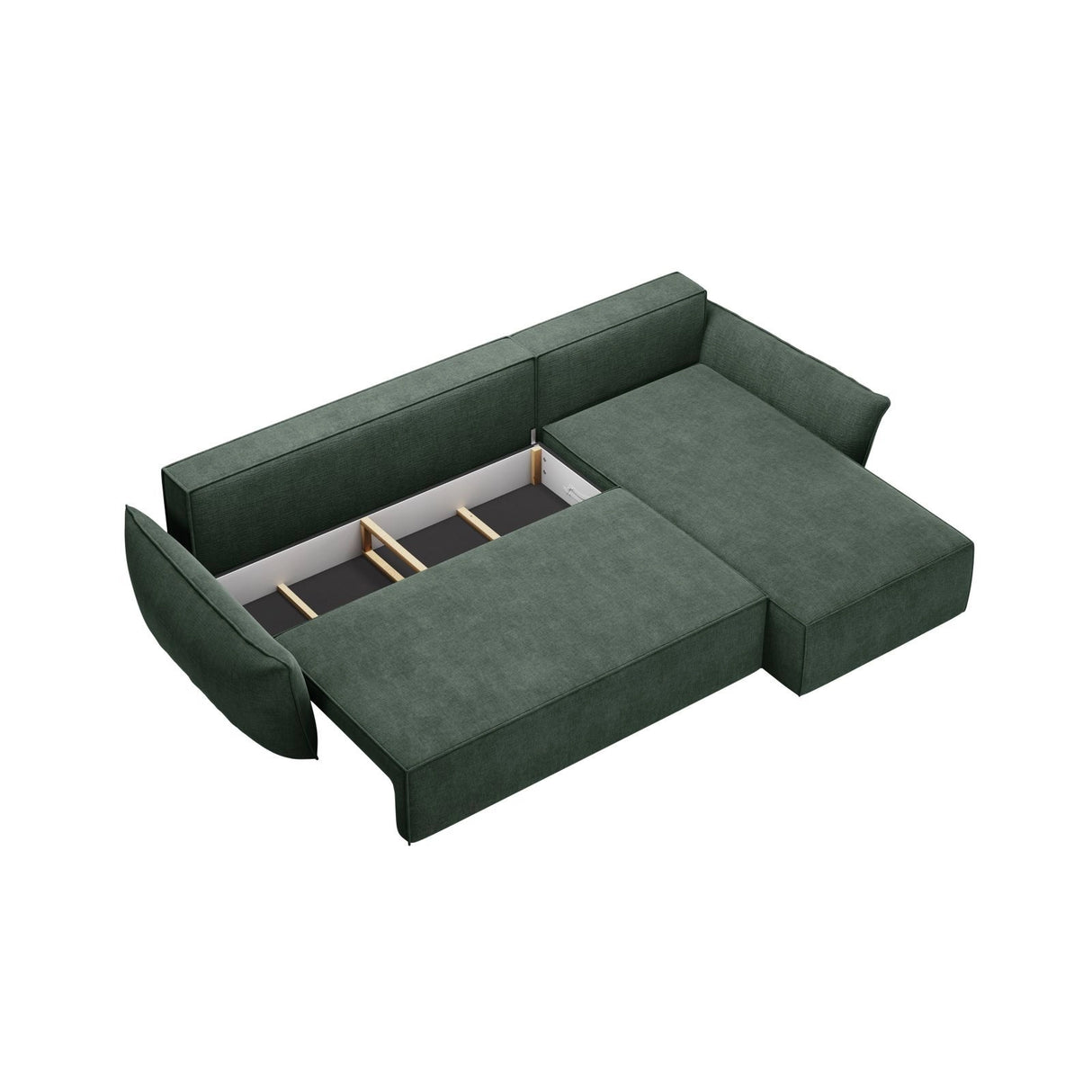 Kaelle 4-Sitzer Ecksofa mit Schlaffunktion und Bettkasten, Rechte Seite, aus Chenille in Flaschengrün (Over The Horizon 39), 252x165 cm von Micadoni – Bild 5