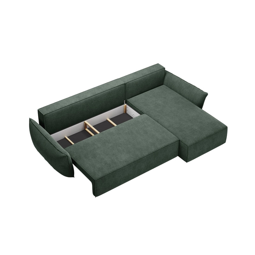 Kaelle 4-Sitzer Ecksofa mit Schlaffunktion und Bettkasten, Rechte Seite, aus Chenille in Flaschengrün (Over The Horizon 39), 252x165 cm von Micadoni – Bild 5