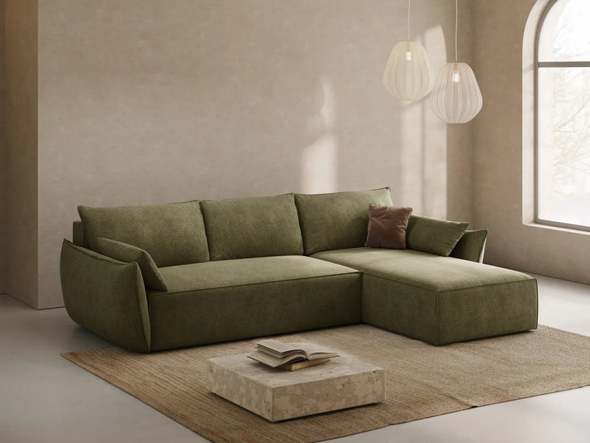 Kaelle 4-Sitzer Ecksofa mit Schlaffunktion und Bettkasten, Rechte Seite, aus Chenille in Grün (Over The Horizon 38), 252x165 cm von Micadoni – Bild 2