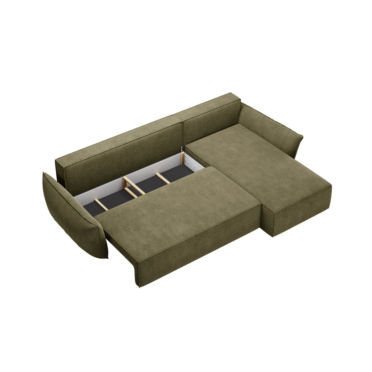 Kaelle 4-Sitzer Ecksofa mit Schlaffunktion und Bettkasten, Rechte Seite, aus Chenille in Grün (Over The Horizon 38), 252x165 cm von Micadoni – Bild 5