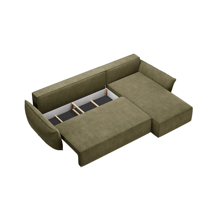 Kaelle 4-Sitzer Ecksofa mit Schlaffunktion und Bettkasten, Rechte Seite, aus Chenille in Grün (Over The Horizon 38), 252x165 cm von Micadoni – Bild 5