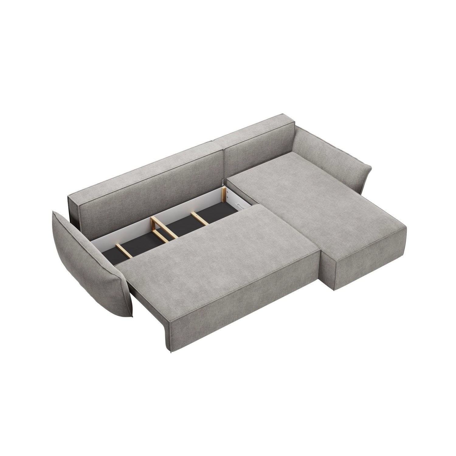 Kaelle 4-Sitzer Ecksofa mit Schlaffunktion und Bettkasten, Rechte Seite, aus Chenille in Hellgrau (Over The Horizon 85), 252x165 cm von Micadoni – Bild 5