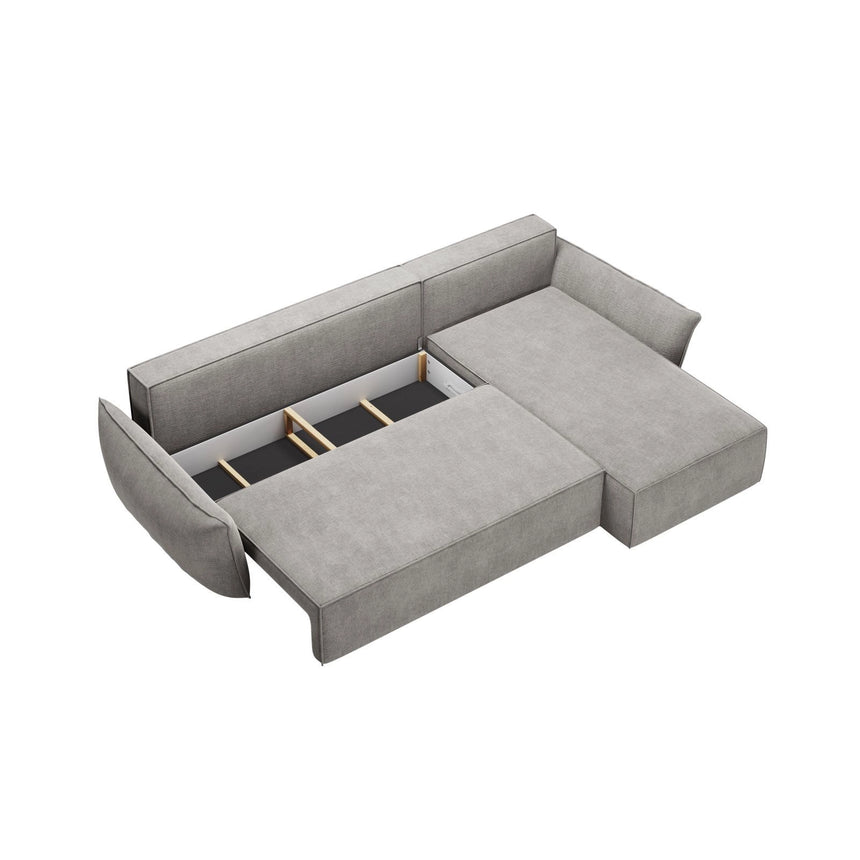 Kaelle 4-Sitzer Ecksofa mit Schlaffunktion und Bettkasten, Rechte Seite, aus Chenille in Hellgrau (Over The Horizon 85), 252x165 cm von Micadoni – Bild 5