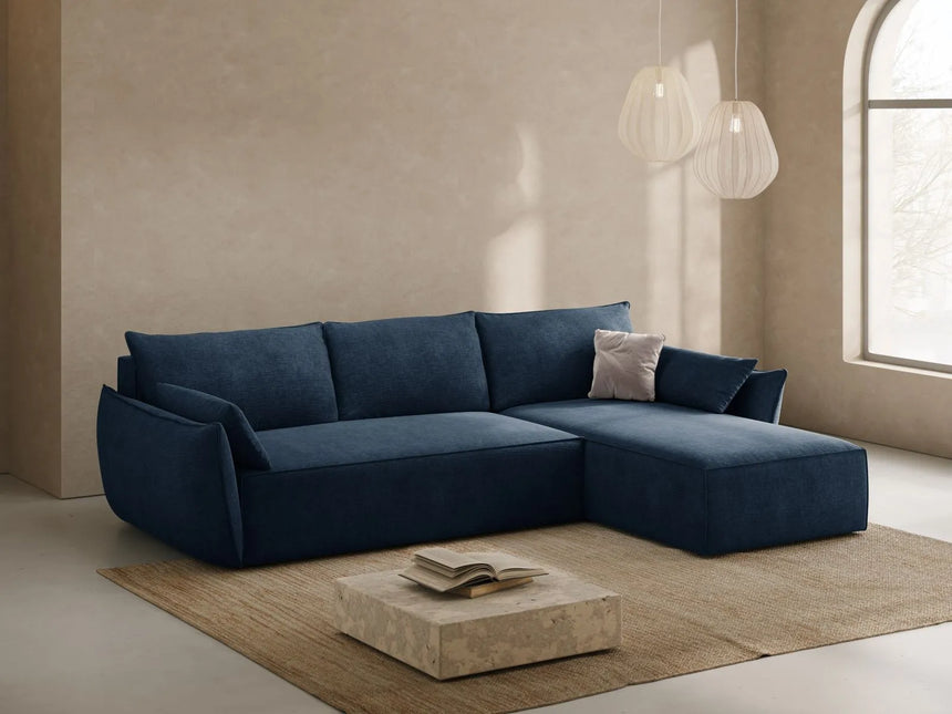 Kaelle 4-Sitzer Ecksofa mit Schlaffunktion und Bettkasten, Rechte Seite, aus Chenille in Königsblau (Over The Horizon 78), 252x165 cm von Micadoni – Bild 2