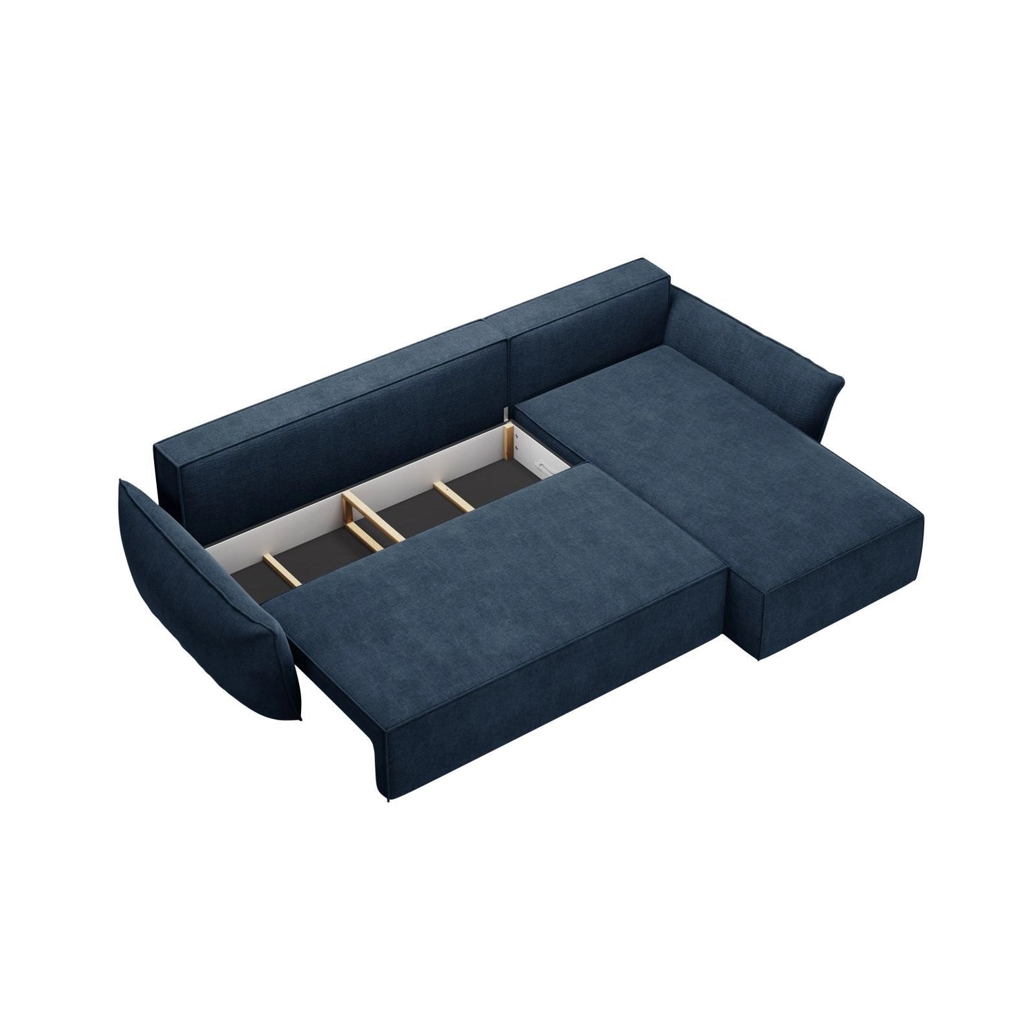 Kaelle 4-Sitzer Ecksofa mit Schlaffunktion und Bettkasten, Rechte Seite, aus Chenille in Königsblau (Over The Horizon 78), 252x165 cm von Micadoni – Bild 5
