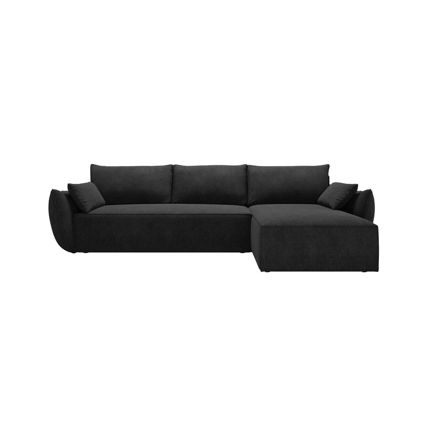 Kaelle 4-Sitzer Ecksofa mit Schlaffunktion und Bettkasten, Rechte Seite, aus Chenille in Schwarz (Over The Horizon 99), 252x165 cm von Micadoni – Bild 1