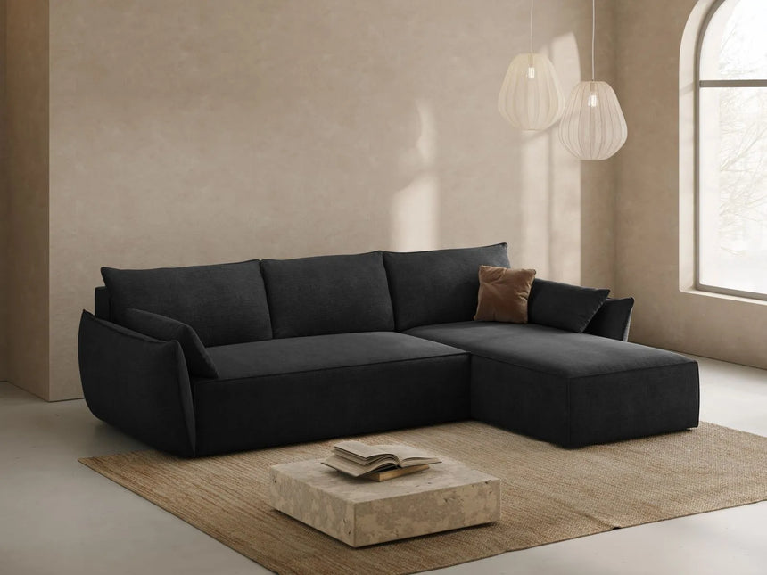 Kaelle 4-Sitzer Ecksofa mit Schlaffunktion und Bettkasten, Rechte Seite, aus Chenille in Schwarz (Over The Horizon 99), 252x165 cm von Micadoni – Bild 2