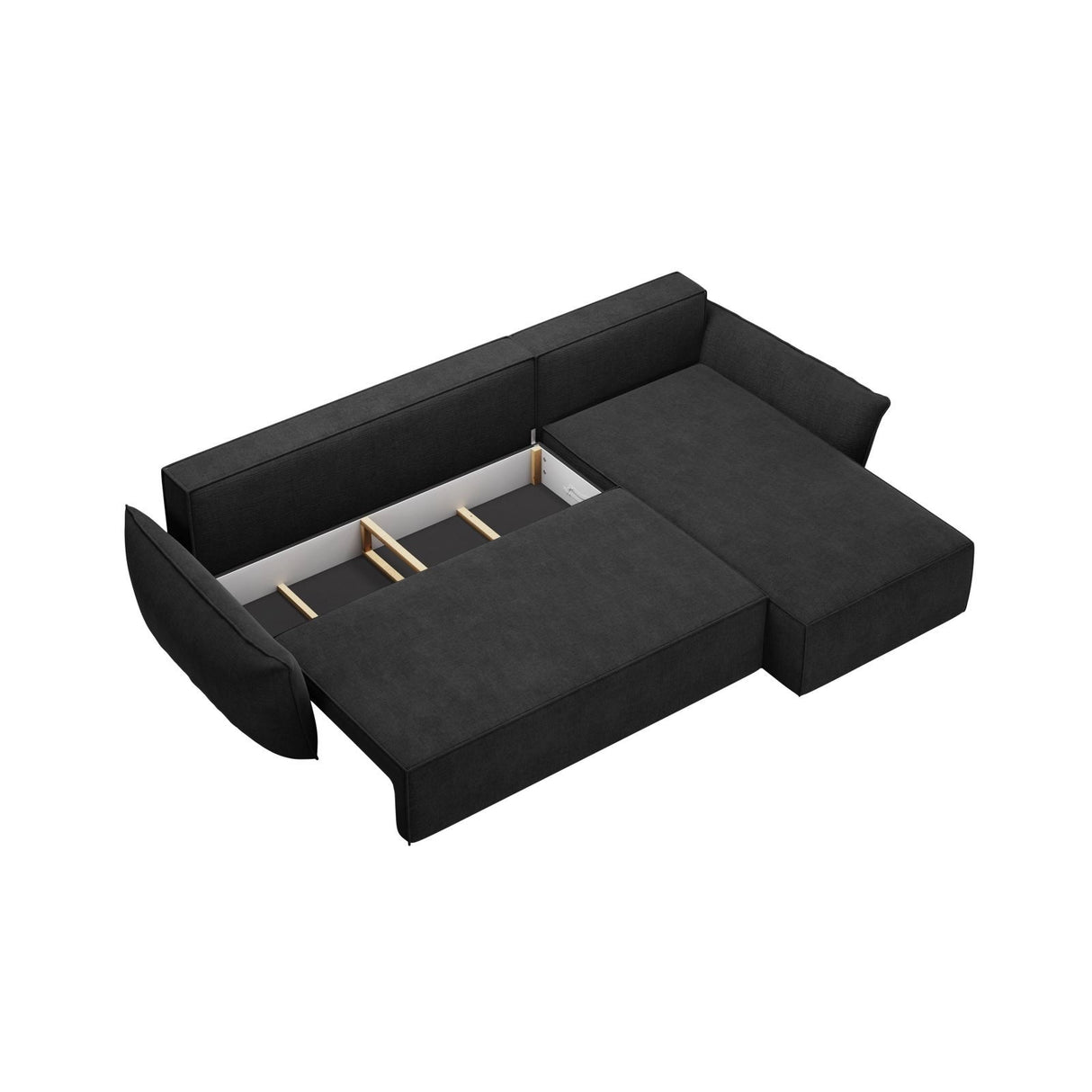 Kaelle 4-Sitzer Ecksofa mit Schlaffunktion und Bettkasten, Rechte Seite, aus Chenille in Schwarz (Over The Horizon 99), 252x165 cm von Micadoni – Bild 5