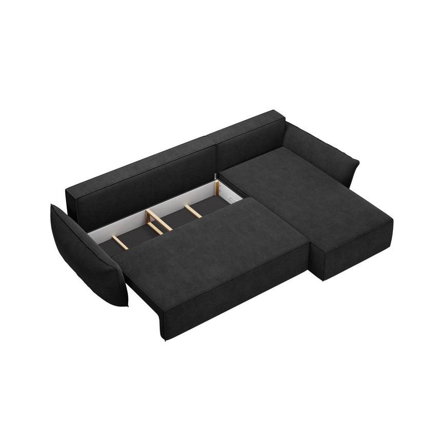 Kaelle 4-Sitzer Ecksofa mit Schlaffunktion und Bettkasten, Rechte Seite, aus Chenille in Schwarz (Over The Horizon 99), 252x165 cm von Micadoni – Bild 5