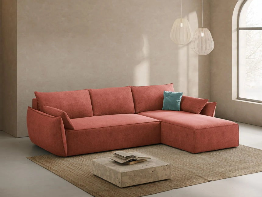Kaelle 4-Sitzer Ecksofa mit Schlaffunktion und Bettkasten, Rechte Seite, aus Chenille in Terrakotta (Over The Horizon 57), 252x165 cm von Micadoni – Bild 2
