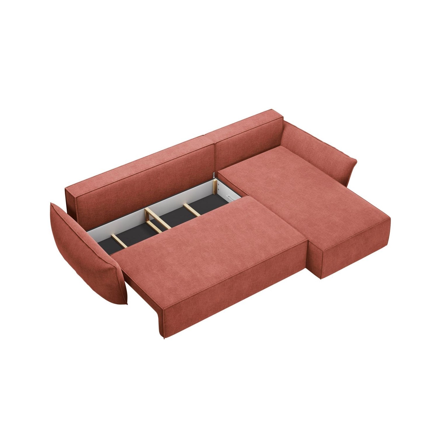 Kaelle 4-Sitzer Ecksofa mit Schlaffunktion und Bettkasten, Rechte Seite, aus Chenille in Terrakotta (Over The Horizon 57), 252x165 cm von Micadoni – Bild 5