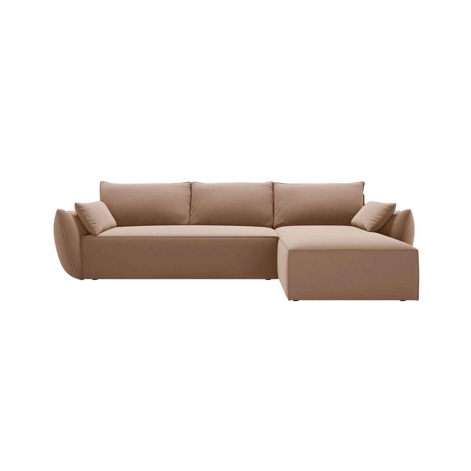 Kaelle 4-Sitzer Ecksofa mit Schlaffunktion und Bettkasten, Rechte Seite, aus Samt in Beige (Bluvel 28), 252x165 cm von Micadoni – Bild 1