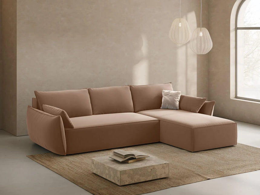 Kaelle 4-Sitzer Ecksofa mit Schlaffunktion und Bettkasten, Rechte Seite, aus Samt in Beige (Bluvel 28), 252x165 cm von Micadoni – Bild 2