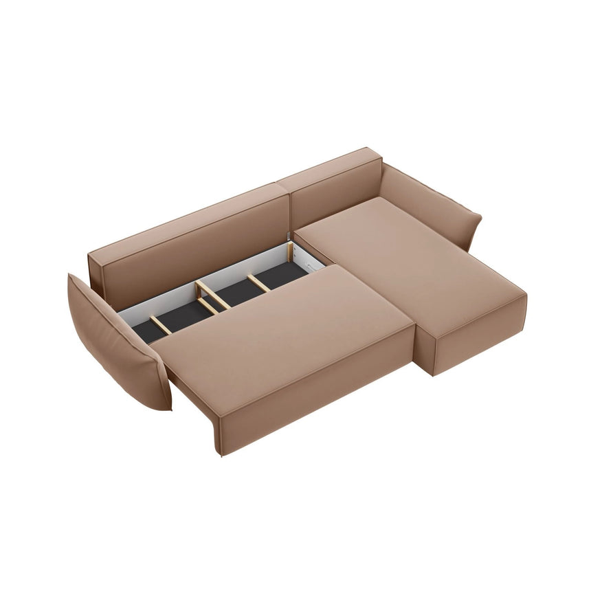Kaelle 4-Sitzer Ecksofa mit Schlaffunktion und Bettkasten, Rechte Seite, aus Samt in Beige (Bluvel 28), 252x165 cm von Micadoni – Bild 5