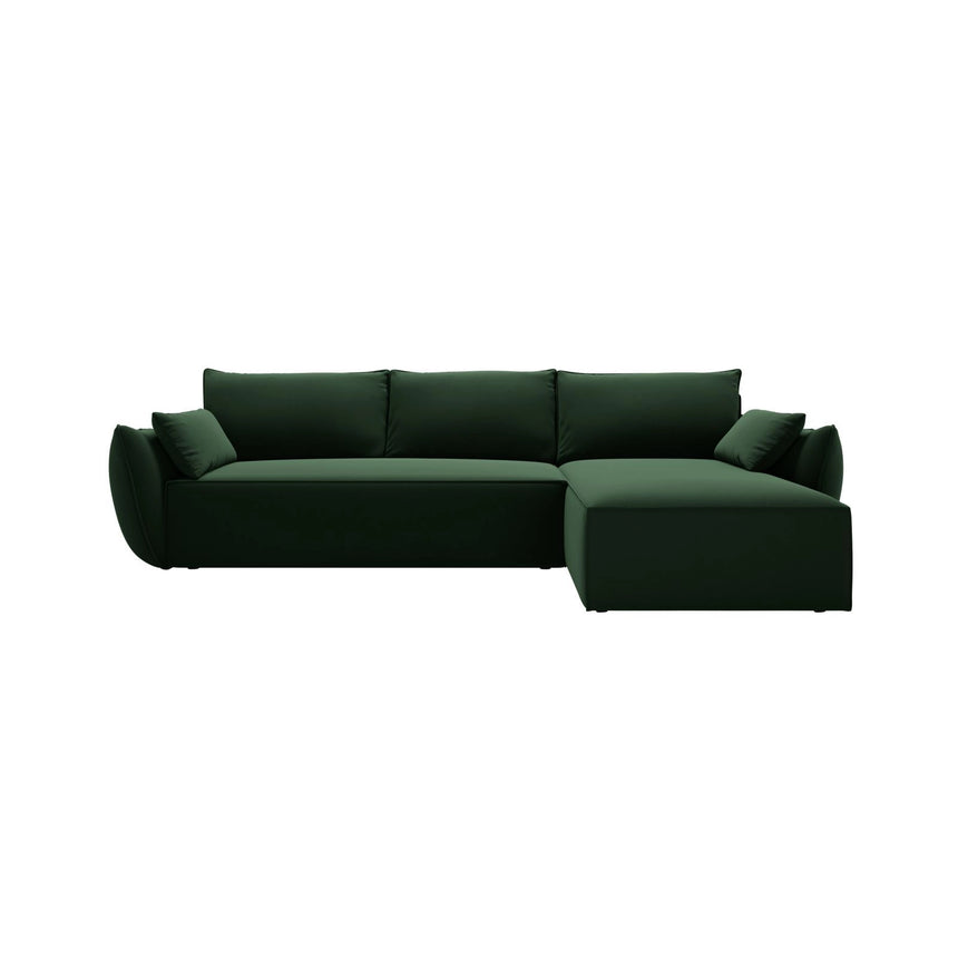 Kaelle 4-Sitzer Ecksofa mit Schlaffunktion und Bettkasten, Rechte Seite, aus Samt in Flaschengrün (Bluvel 78), 252x165 cm von Micadoni – Bild 1