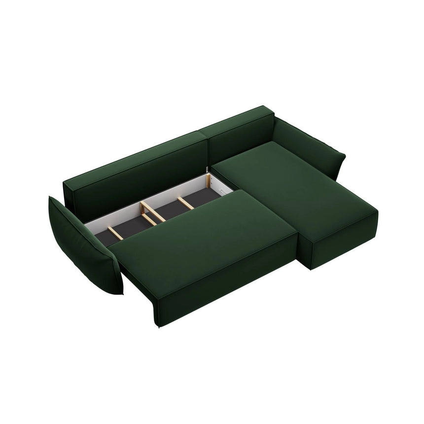 Kaelle 4-Sitzer Ecksofa mit Schlaffunktion und Bettkasten, Rechte Seite, aus Samt in Flaschengrün (Bluvel 78), 252x165 cm von Micadoni – Bild 5
