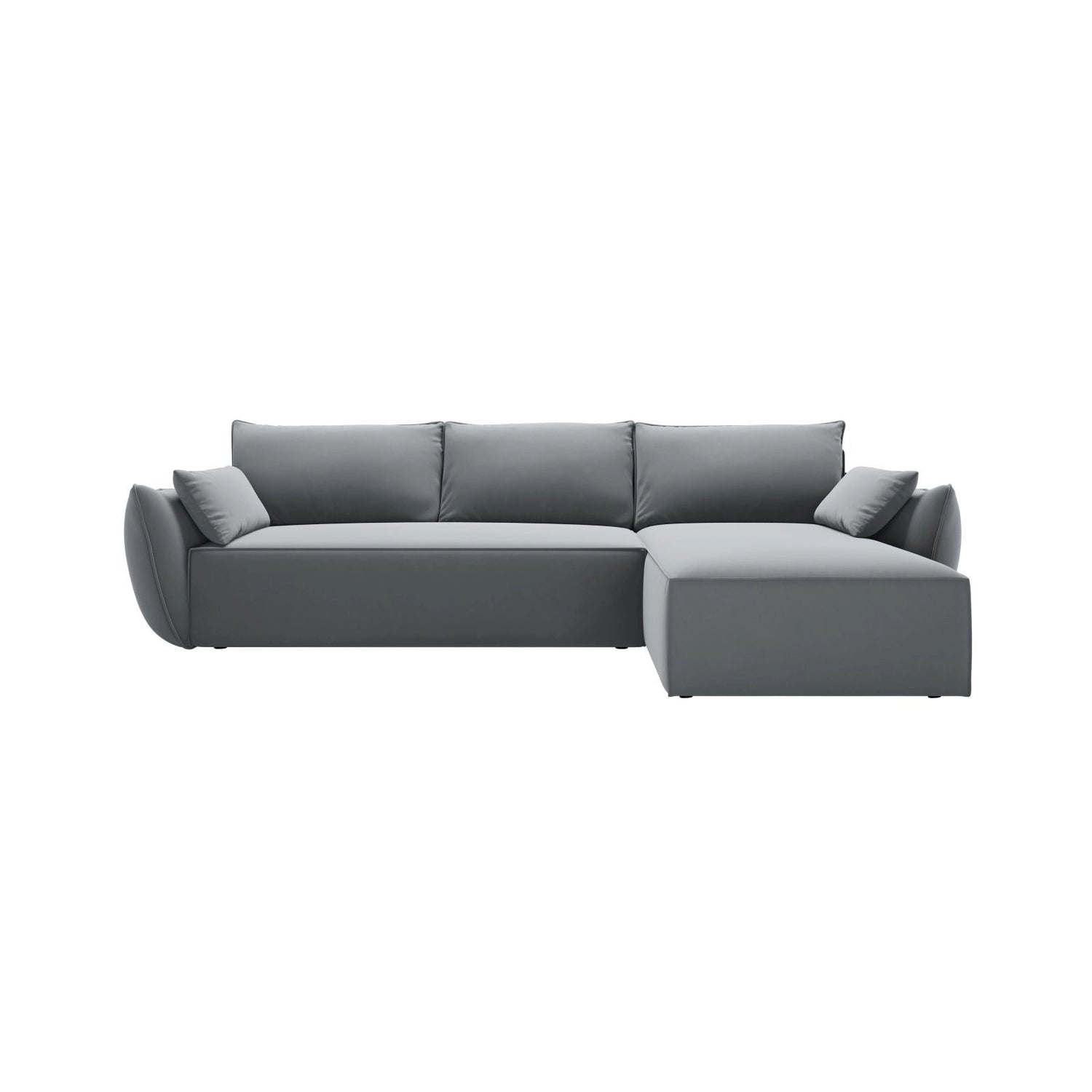 Kaelle 4-Sitzer Ecksofa mit Schlaffunktion und Bettkasten, Rechte Seite, aus Samt in Grau (Bluvel 10), 252x165 cm von Micadoni – Bild 1