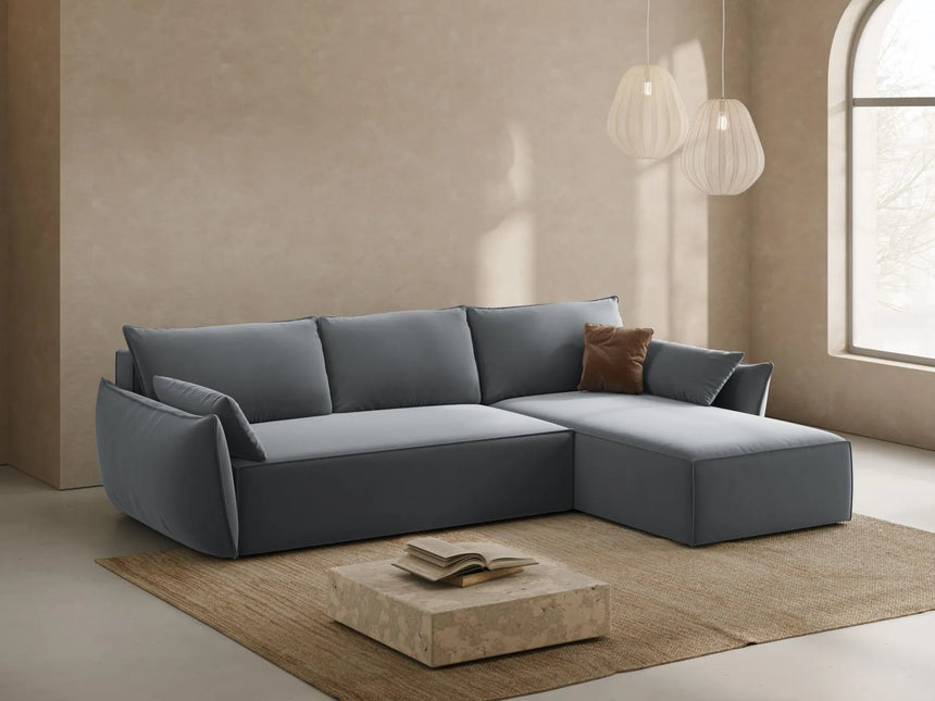 Kaelle 4-Sitzer Ecksofa mit Schlaffunktion und Bettkasten, Rechte Seite, aus Samt in Grau (Bluvel 10), 252x165 cm von Micadoni – Bild 2