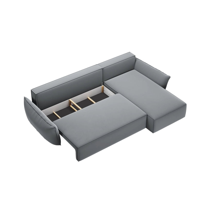 Kaelle 4-Sitzer Ecksofa mit Schlaffunktion und Bettkasten, Rechte Seite, aus Samt in Grau (Bluvel 10), 252x165 cm von Micadoni – Bild 5