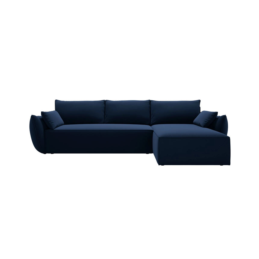 Kaelle 4-Sitzer Ecksofa mit Schlaffunktion und Bettkasten, Rechte Seite, aus Samt in Königsblau (Bluvel 86), 252x165 cm von Micadoni – Bild 1