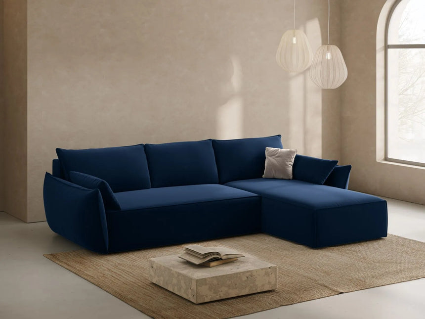 Kaelle 4-Sitzer Ecksofa mit Schlaffunktion und Bettkasten, Rechte Seite, aus Samt in Königsblau (Bluvel 86), 252x165 cm von Micadoni – Bild 2
