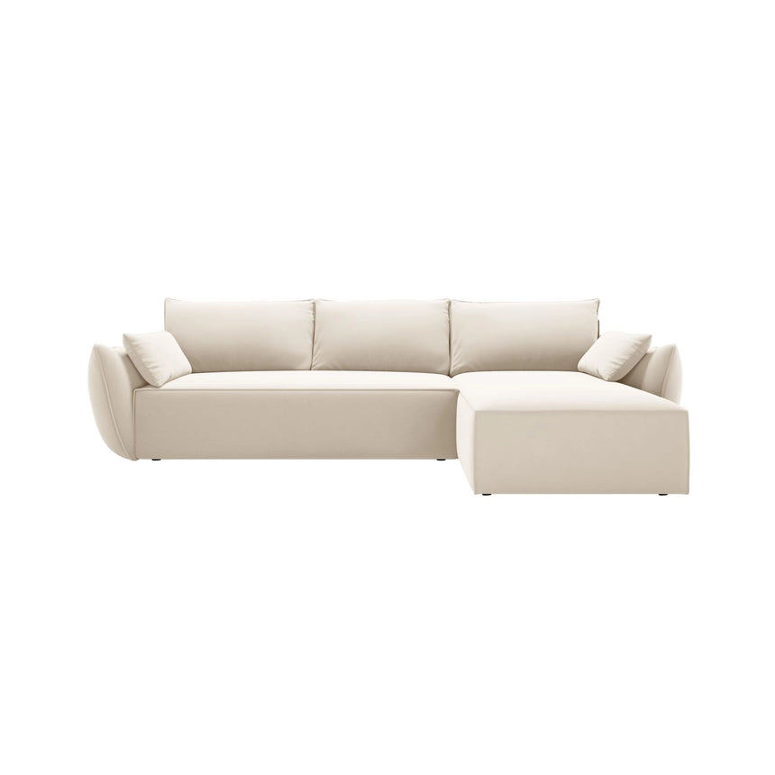 Kaelle 4-Sitzer Ecksofa mit Schlaffunktion und Bettkasten, Rechte Seite, aus Samt in Leichtes Beige (Bluvel 22), 252x165 cm von Micadoni – Bild 1