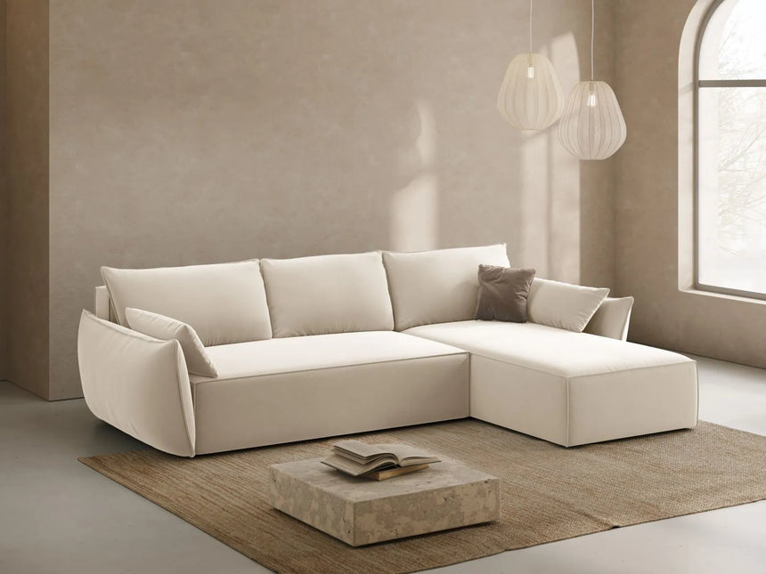 Kaelle 4-Sitzer Ecksofa mit Schlaffunktion und Bettkasten, Rechte Seite, aus Samt in Leichtes Beige (Bluvel 22), 252x165 cm von Micadoni – Bild 2