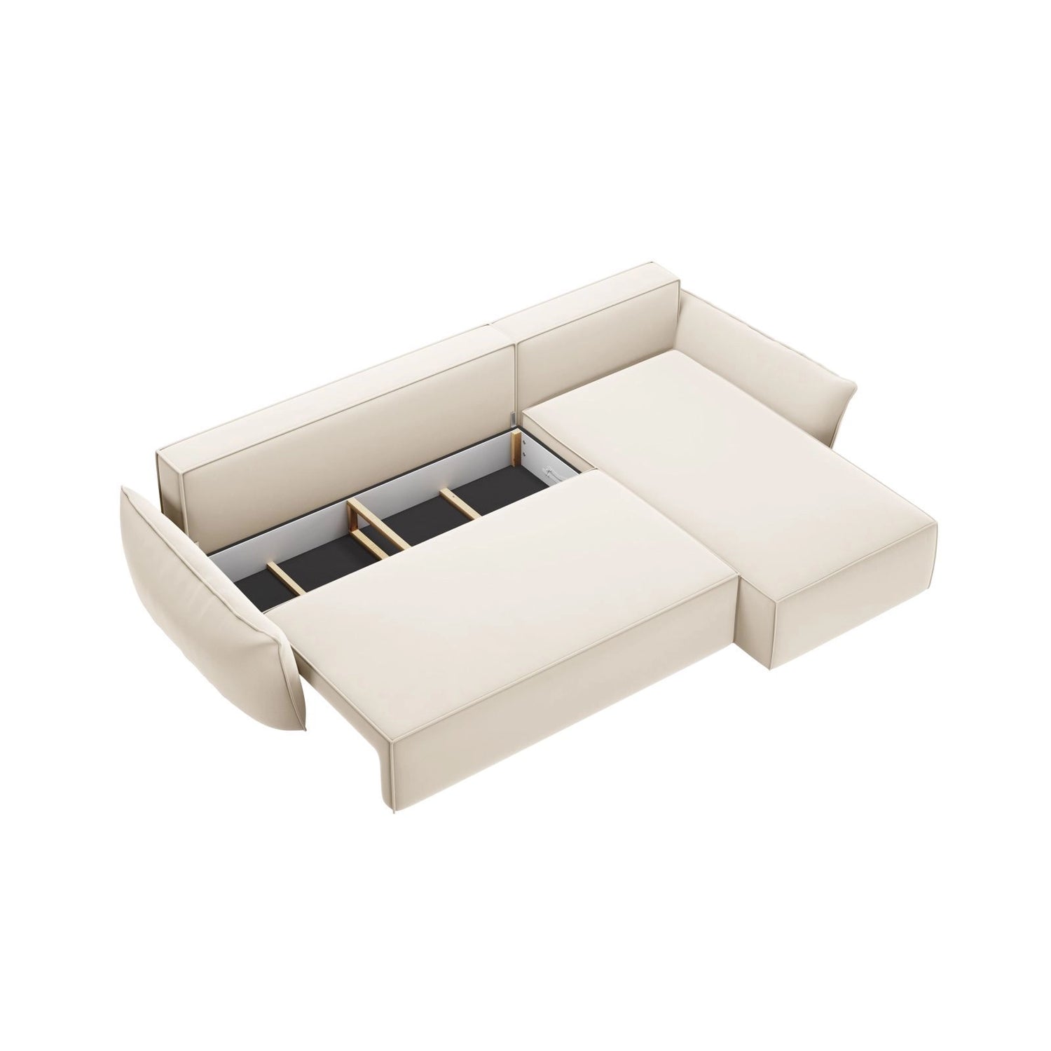 Kaelle 4-Sitzer Ecksofa mit Schlaffunktion und Bettkasten, Rechte Seite, aus Samt in Leichtes Beige (Bluvel 22), 252x165 cm von Micadoni – Bild 5