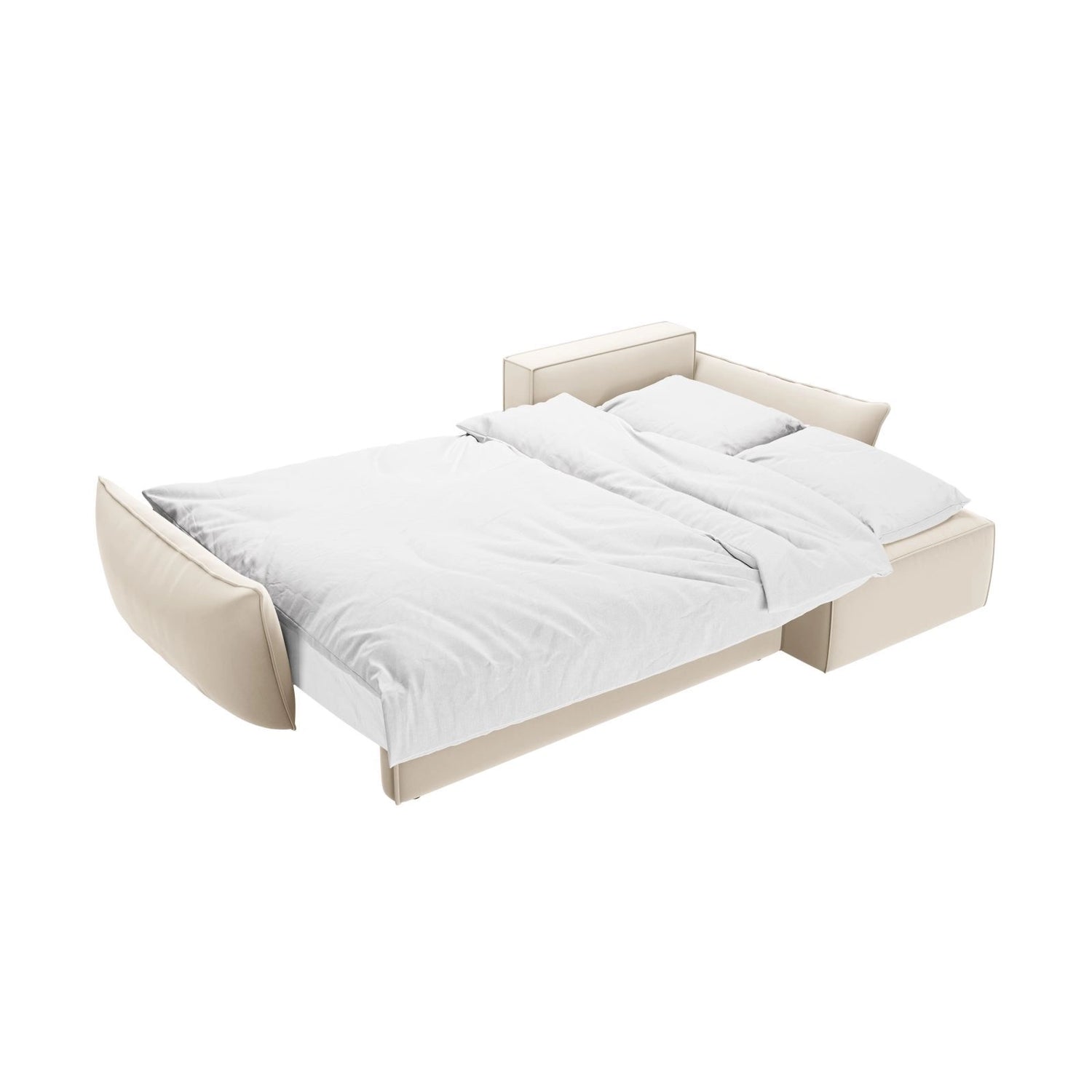 Kaelle 4-Sitzer Ecksofa mit Schlaffunktion und Bettkasten, Rechte Seite, aus Samt in Leichtes Beige (Bluvel 22), 252x165 cm von Micadoni – Bild 6