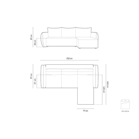 Kaelle 4-Sitzer Ecksofa mit Schlaffunktion und Bettkasten, Rechte Seite, aus Samt oder Chenille, 252x165 cm von Micadoni – Bild 3