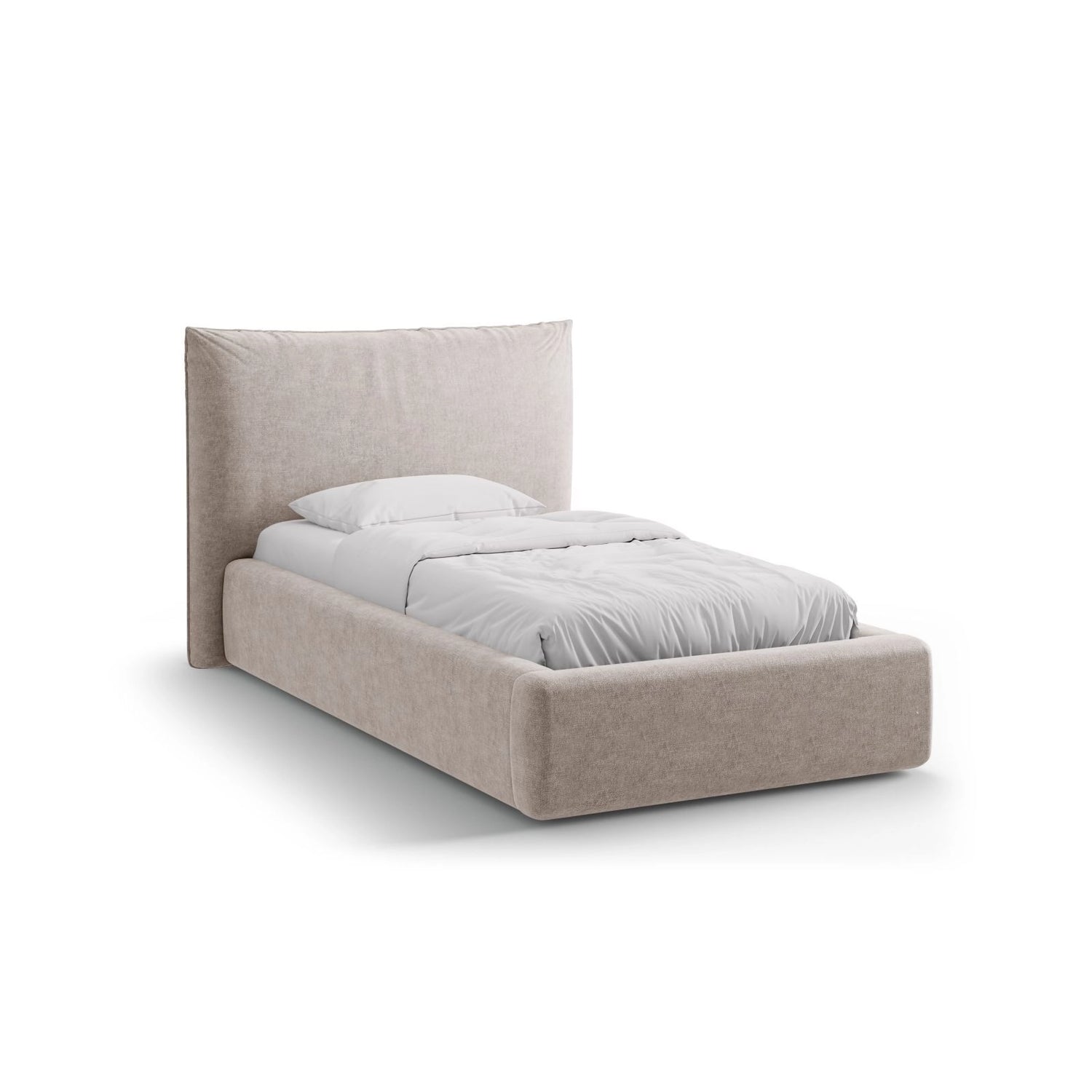 Kaelle Bett mit Kopfteil und Stauraum aus Chenille in Beige (Perfect Harmony 04), 90x200 cm von Micadoni – Bild 1