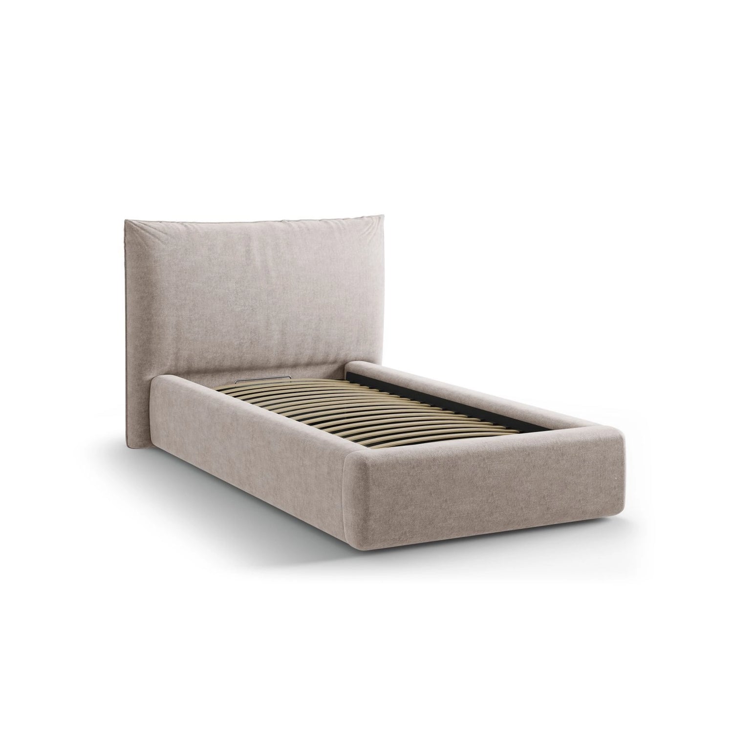 Kaelle Bett mit Kopfteil und Stauraum aus Chenille in Beige (Perfect Harmony 04), 90x200 cm von Micadoni – Bild 4