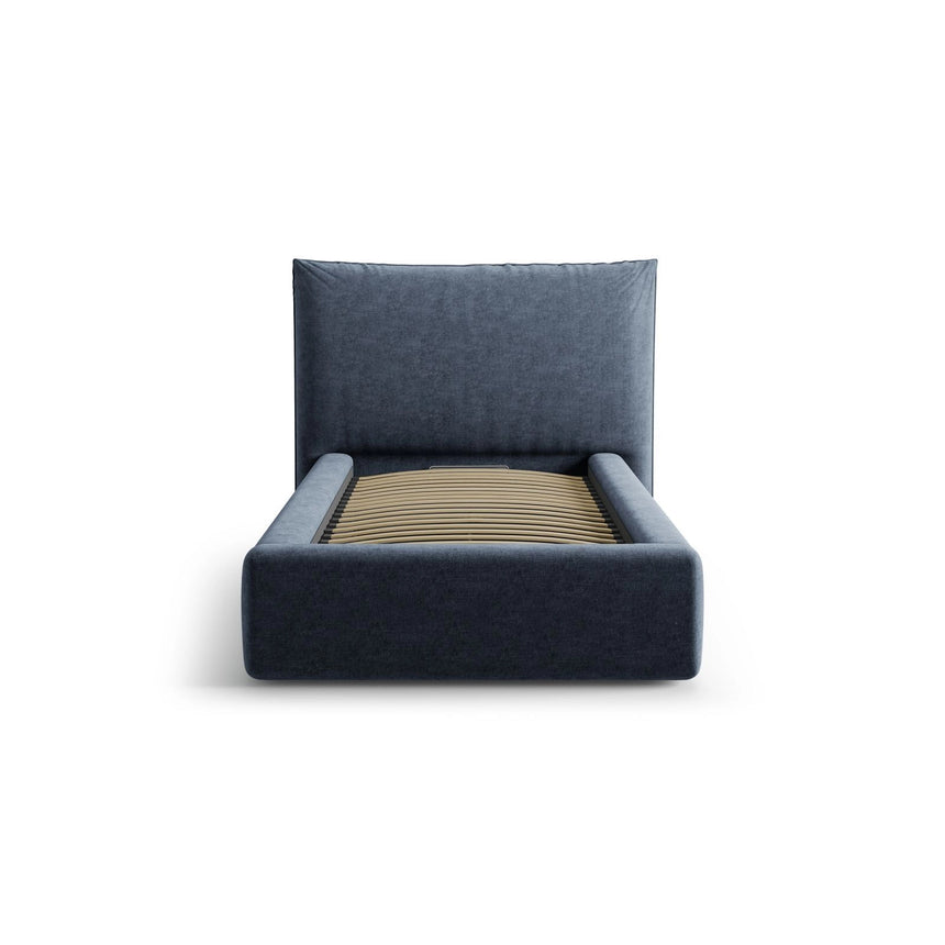 Kaelle Bett mit Kopfteil und Stauraum aus Chenille in Dunkelblau (Perfect Harmony 77), 90x200 cm von Micadoni – Bild 3