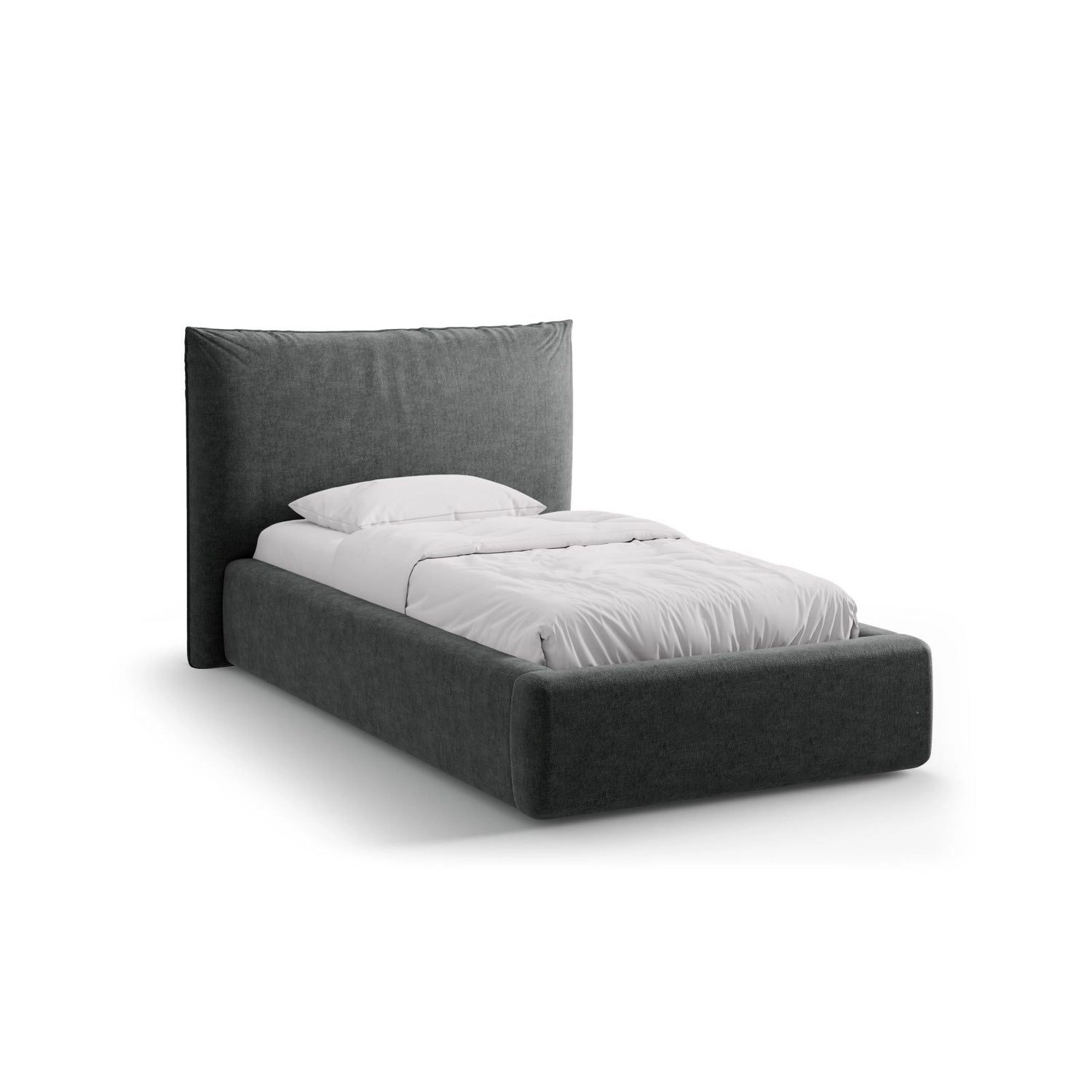 Kaelle Bett mit Kopfteil und Stauraum aus Chenille in Dunkelgrau (Perfect Harmony 90), 90x200 cm von Micadoni – Bild 1