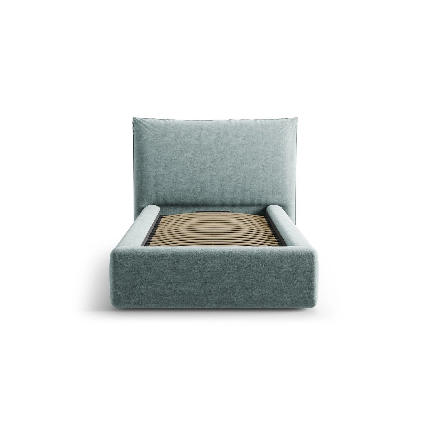 Kaelle Bett mit Kopfteil und Stauraum aus Chenille in Hellblau (Perfect Harmony 72), 90x200 cm von Micadoni – Bild 3