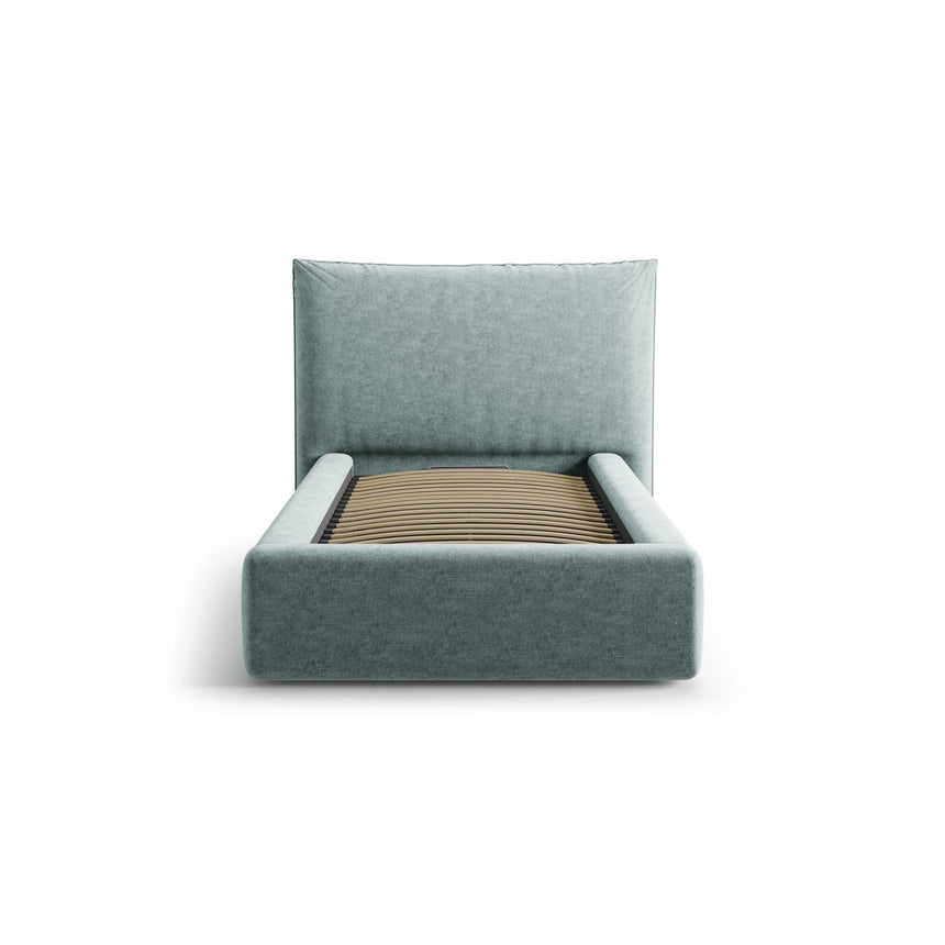 Kaelle Bett mit Kopfteil und Stauraum aus Chenille in Hellblau (Perfect Harmony 72), 90x200 cm von Micadoni – Bild 3