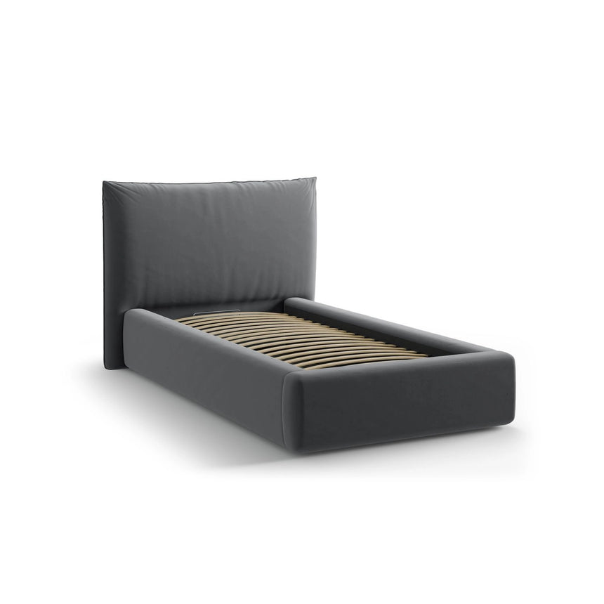 Kaelle Bett mit Kopfteil und Stauraum aus Samt in Grau (Bluvel 14), 90x200 cm von Micadoni – Bild 4