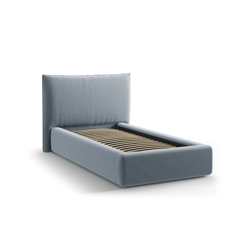 Kaelle Bett mit Kopfteil und Stauraum aus Samt in Hellblau (Bluvel 06), 90x200 cm von Micadoni – Bild 4