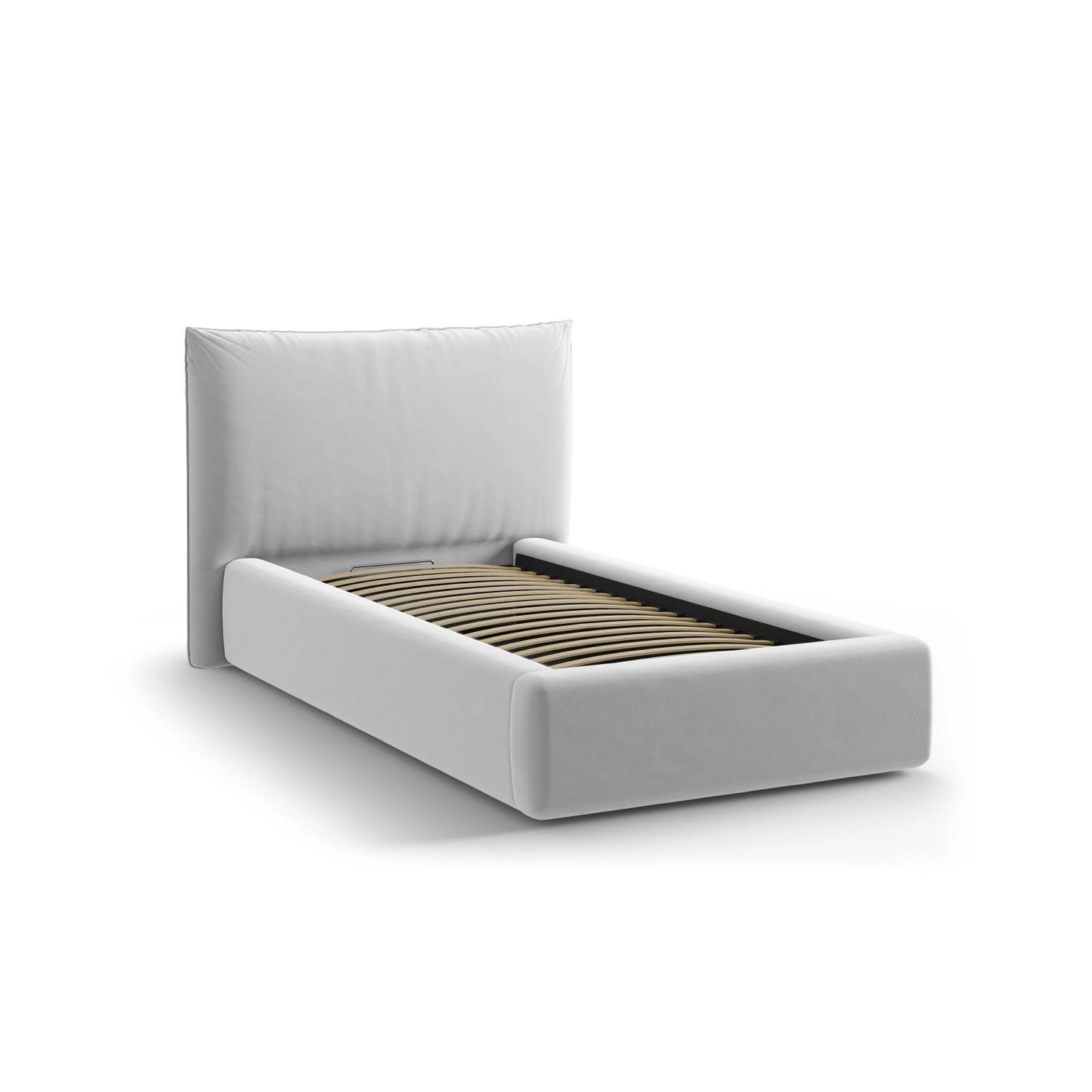 Kaelle Bett mit Kopfteil und Stauraum aus Samt in Hellgrau (Bluvel 13), 90x200 cm von Micadoni – Bild 4