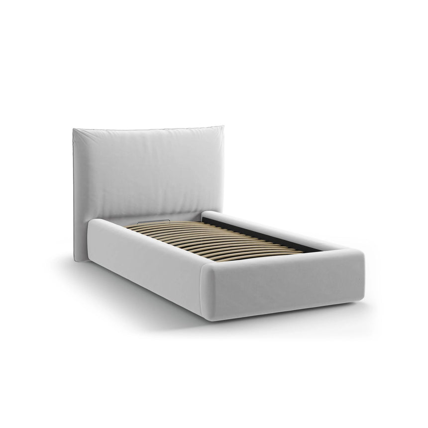 Kaelle Bett mit Kopfteil und Stauraum aus Samt in Hellgrau (Bluvel 13), 90x200 cm von Micadoni – Bild 4