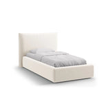 Kaelle Bett mit Kopfteil und Stauraum aus Samt in Leichtes Beige (Bluvel 22), 90x200 cm von Micadoni – Bild 1