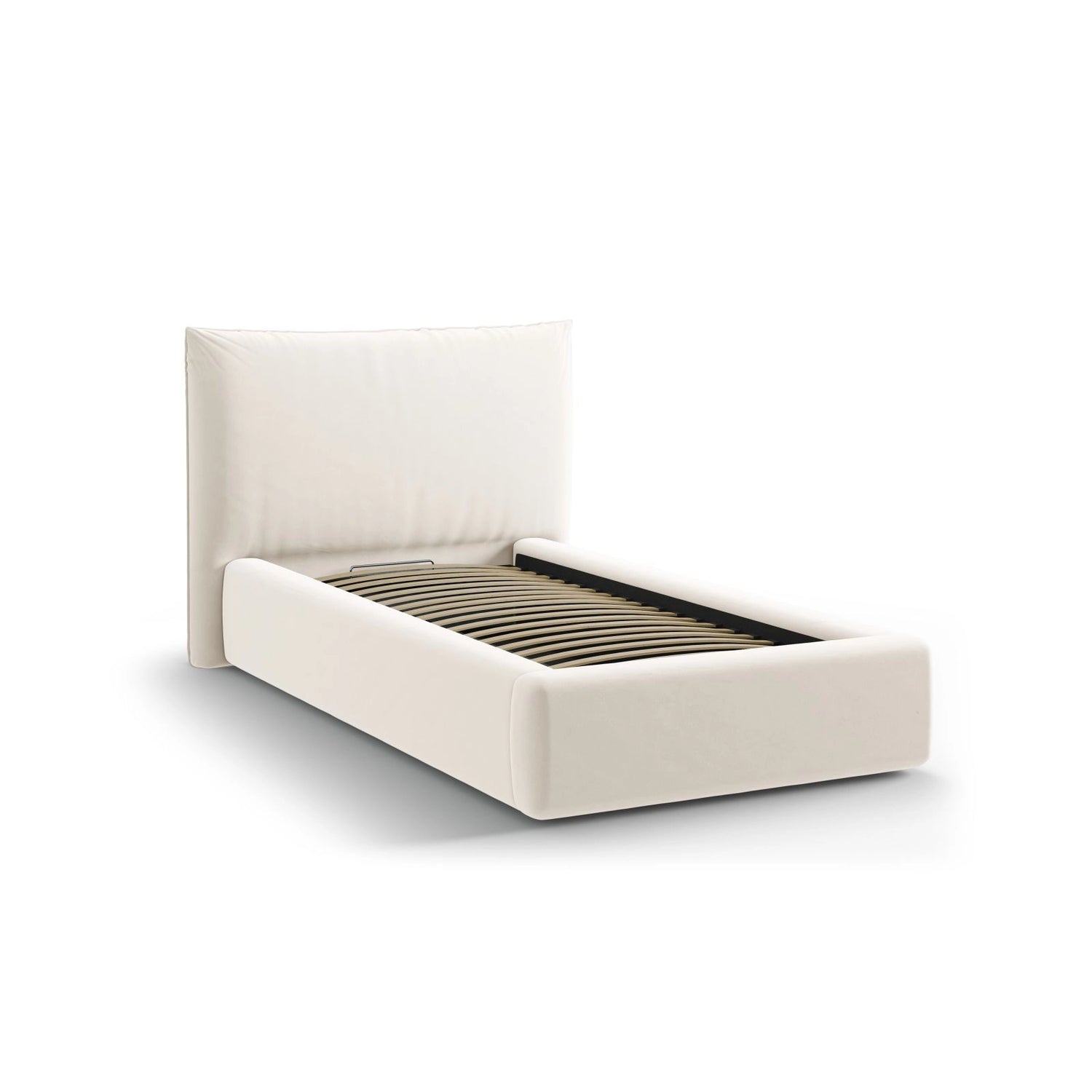 Kaelle Bett mit Kopfteil und Stauraum aus Samt in Leichtes Beige (Bluvel 22), 90x200 cm von Micadoni – Bild 4